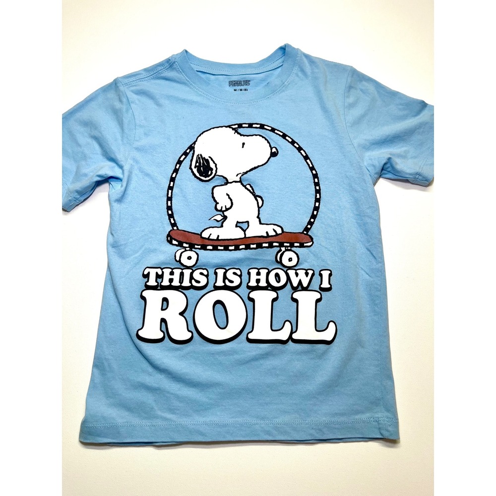 Peanuts Snoopy Skateboard T-Shirt Blue Boys Size Medium 8 This Is How I Roll